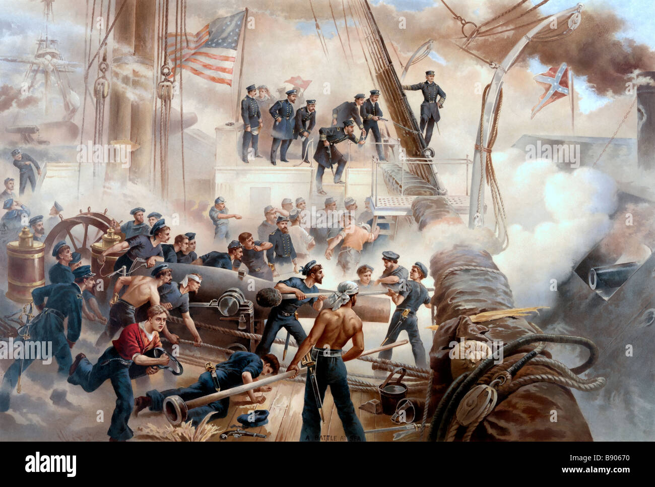 Der Krieg auf dem Meer - Seeschlacht zwischen Union und der Konföderation Seestreitkräfte während des amerikanischen Bürgerkrieges Stockfoto