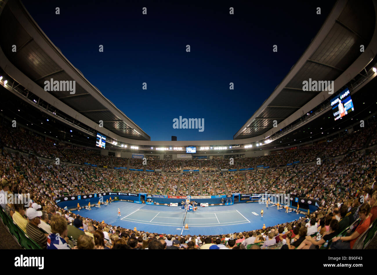 Am Abend Blick auf die Rod Laver Arena bei den Australian Open Tennis Grand Slam 2009 in Melbourne Stockfoto
