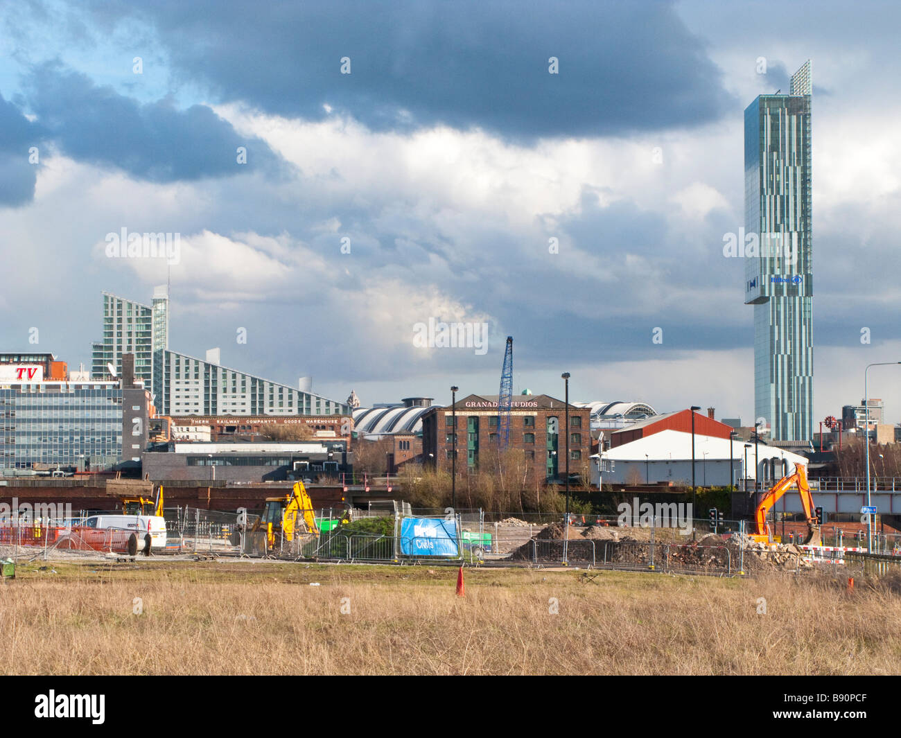 Baustellen in Manchester. Stockfoto