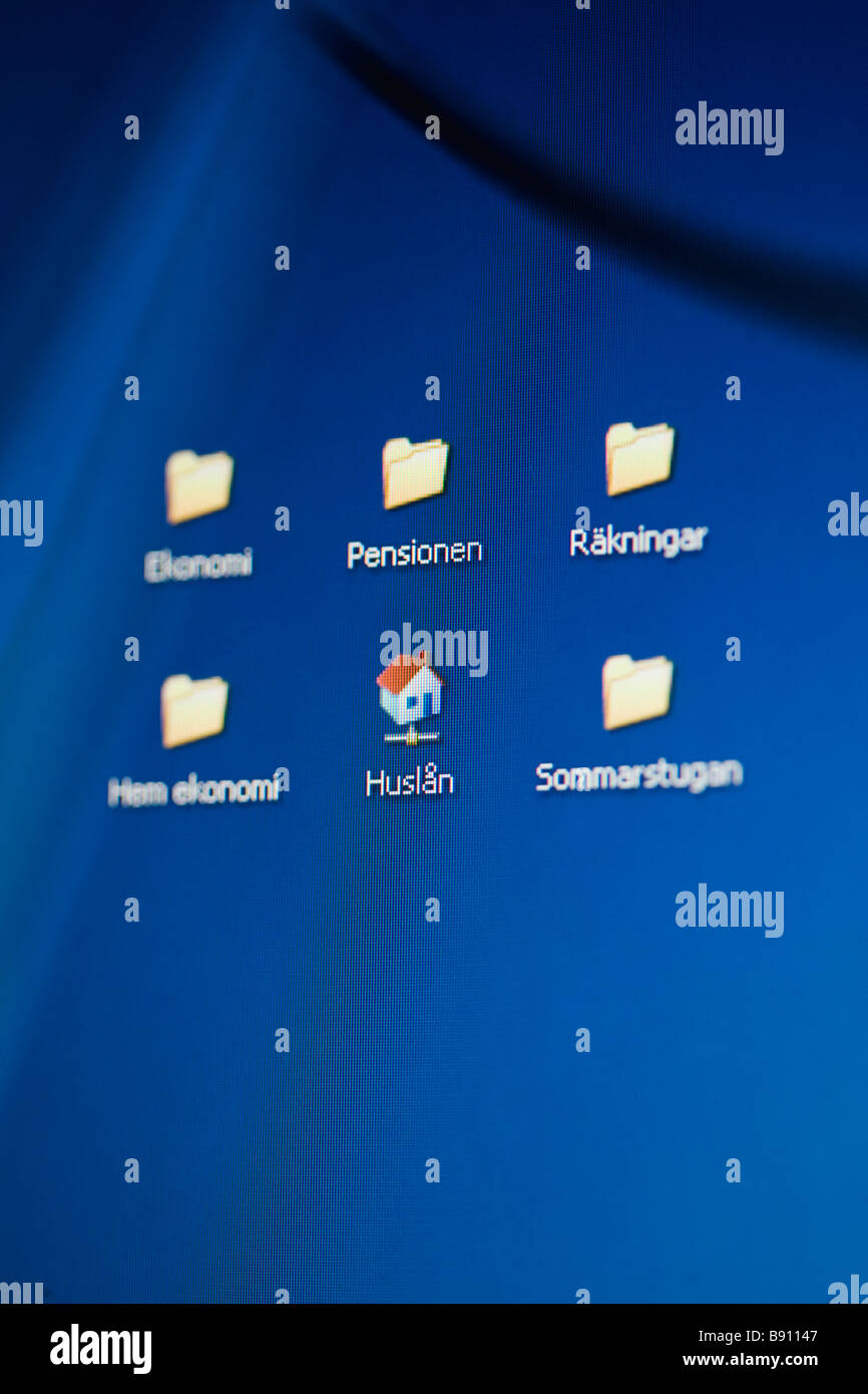 Symbole auf einem Computer überwachen, Schweden. Stockfoto