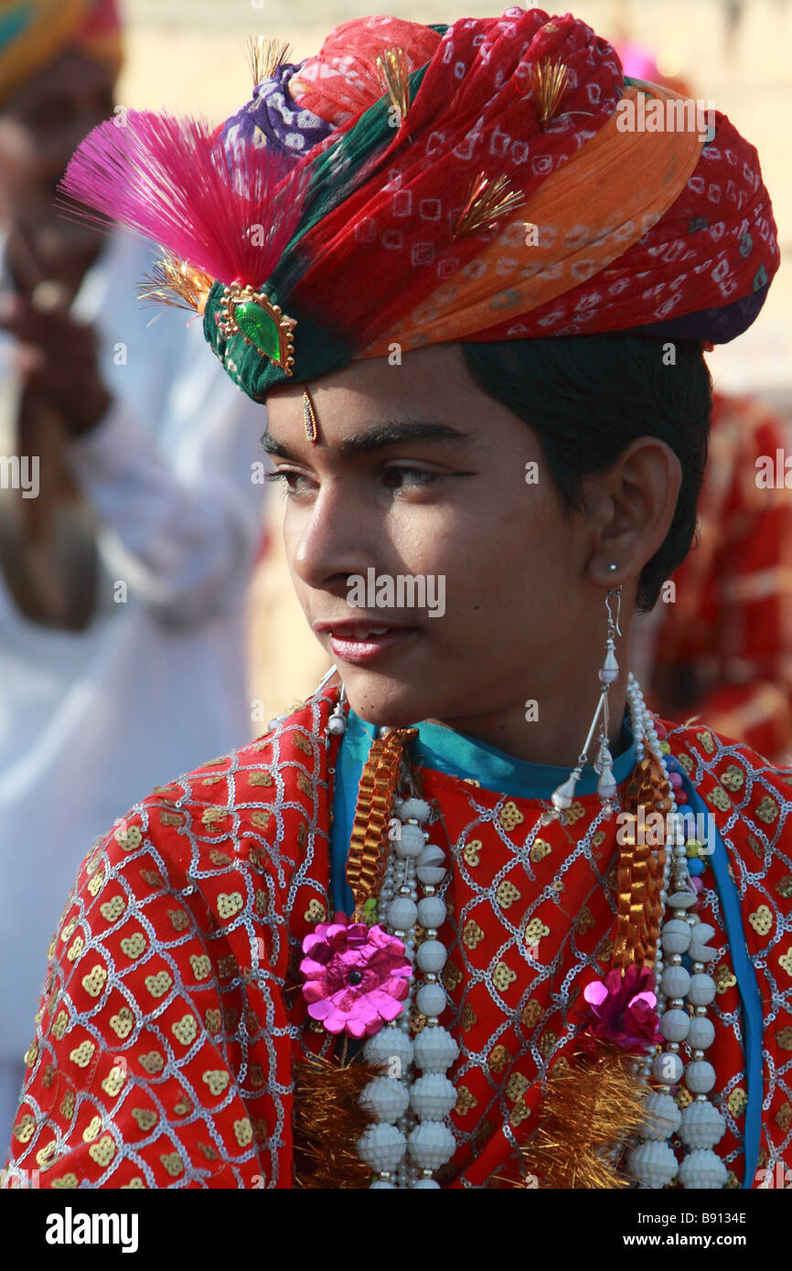 Indien Rajasthan Jaisalmer Desert Festival Rajasthani junge Porträt Stockfoto