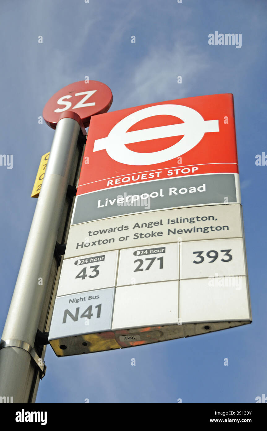 Anfrage-Bushaltestelle Islington London England UK Stockfoto