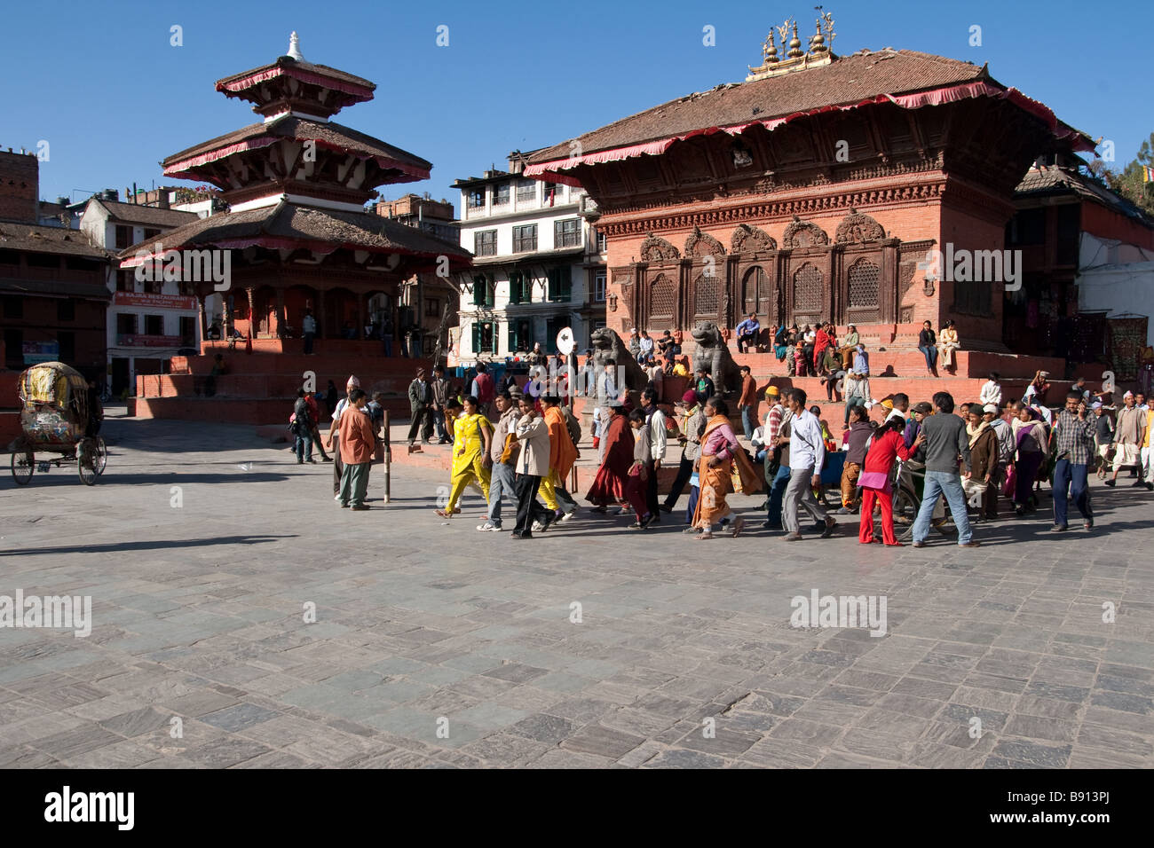 Der geschäftige World Heritage Site des Durbar Square im Herzen der Stadt Kathmandu, Nepal Stockfoto