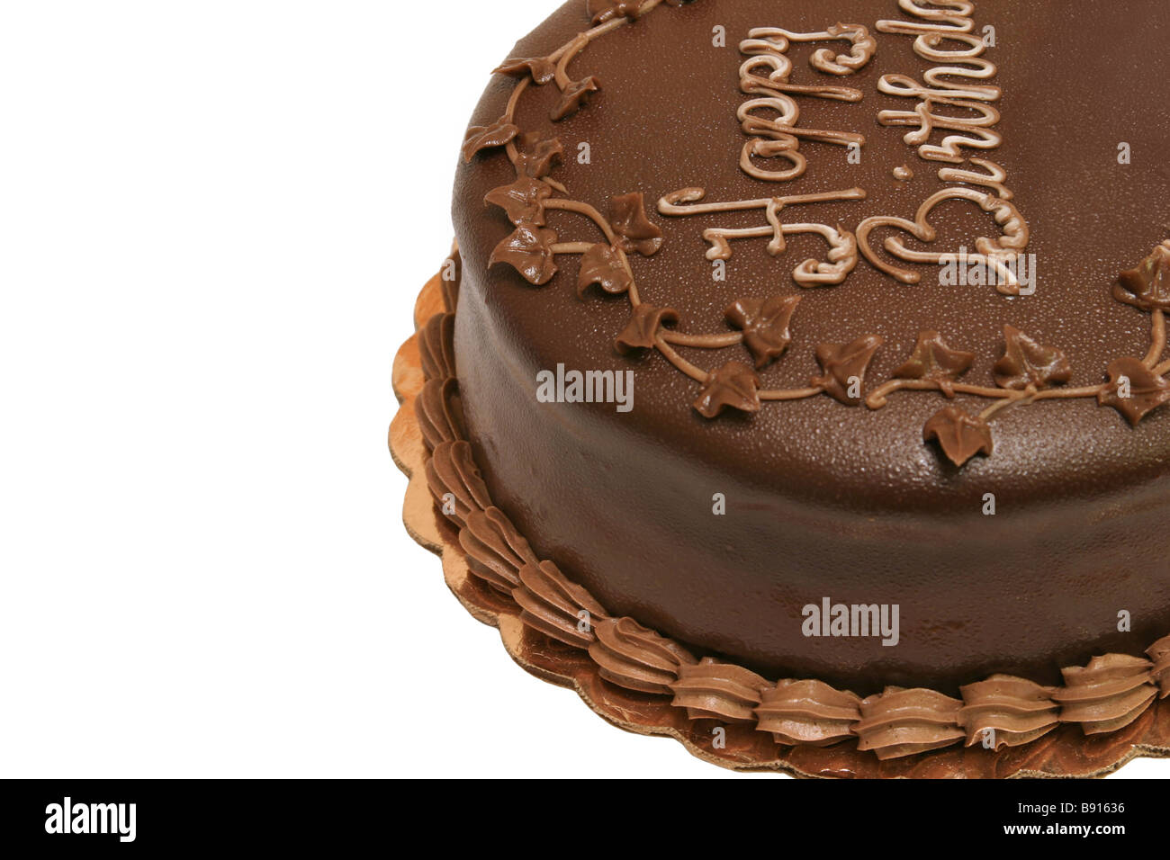 Dunkle Schokolade Kuchen mit Schokoladenglasur auf weißem Hintergrund Stockfoto