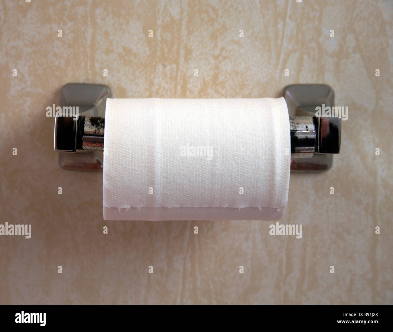 WC-Papierrolle auf Halter Stockfoto