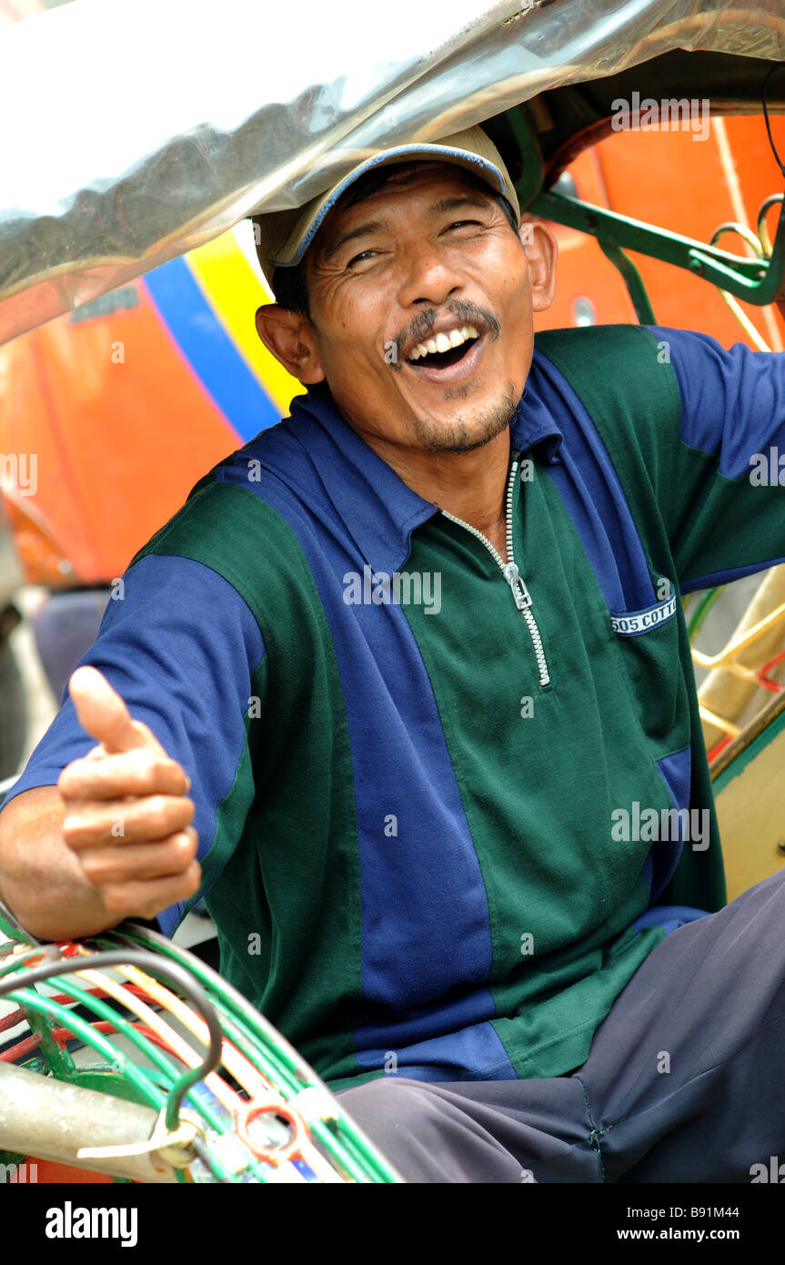 Becak-Fahrer, Semarang Java Indonesien Stockfoto