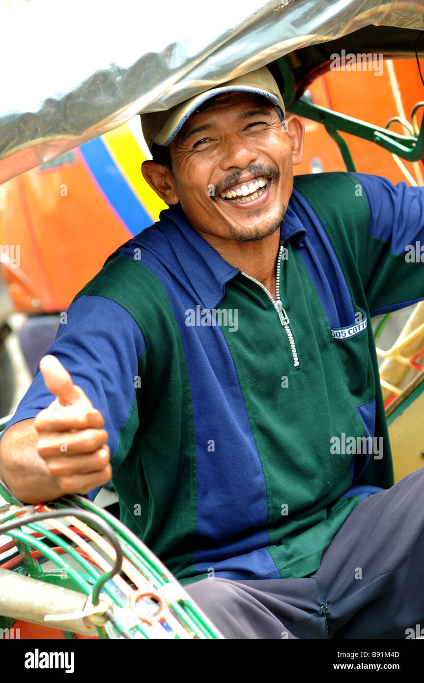 Becak-Fahrer, Semarang Java Indonesien Stockfoto