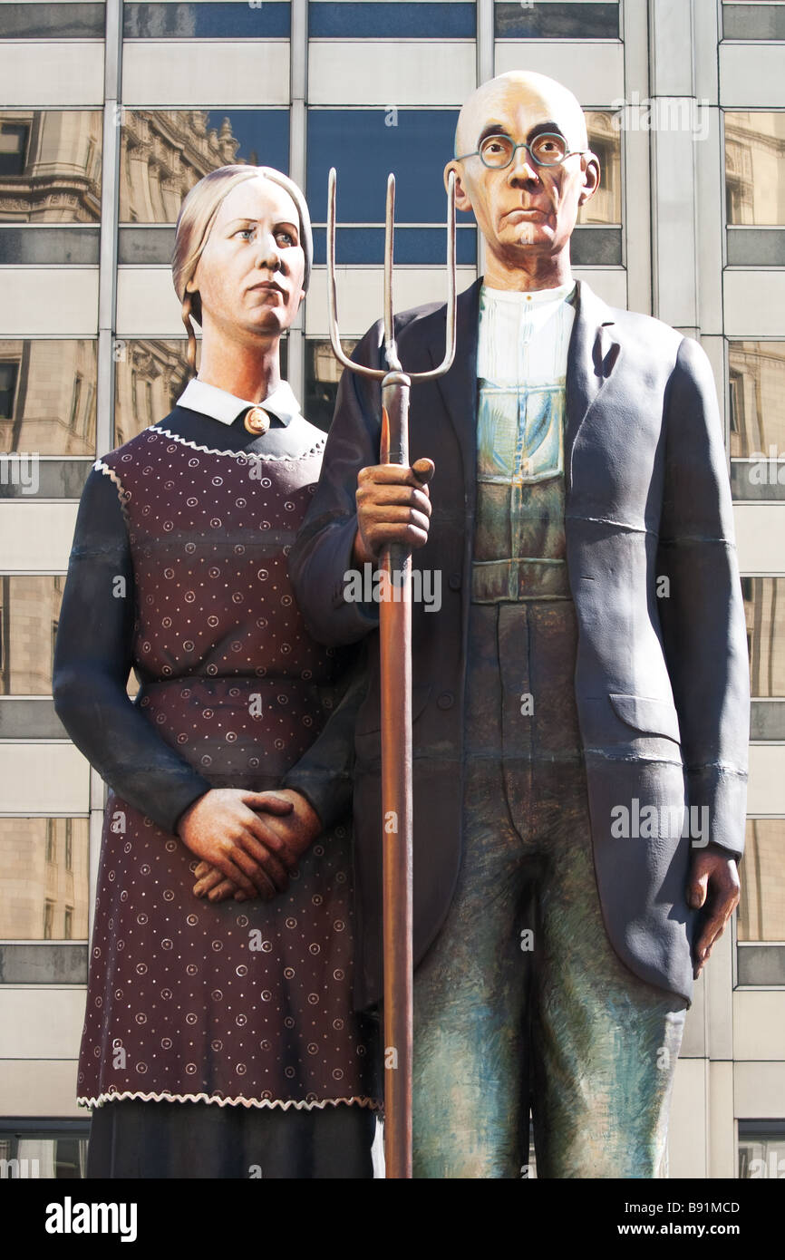 American Gothic Statue angezeigt auf der Michigan Avenue Chicago, Illinois Stockfoto