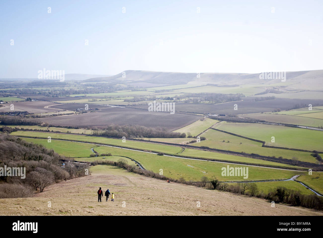 Wanderer auf der South Downs Way. In der Nähe von Southease, East Sussex, England, UK Stockfoto