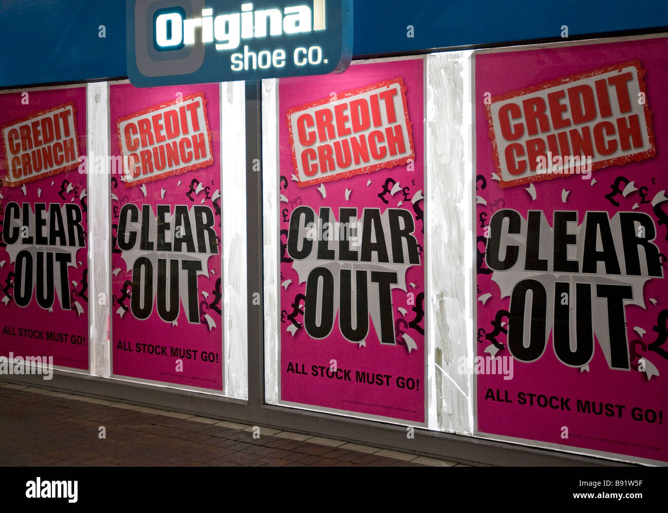 Credit Crunch klar heraus Fenster Ladenschild Stockfoto