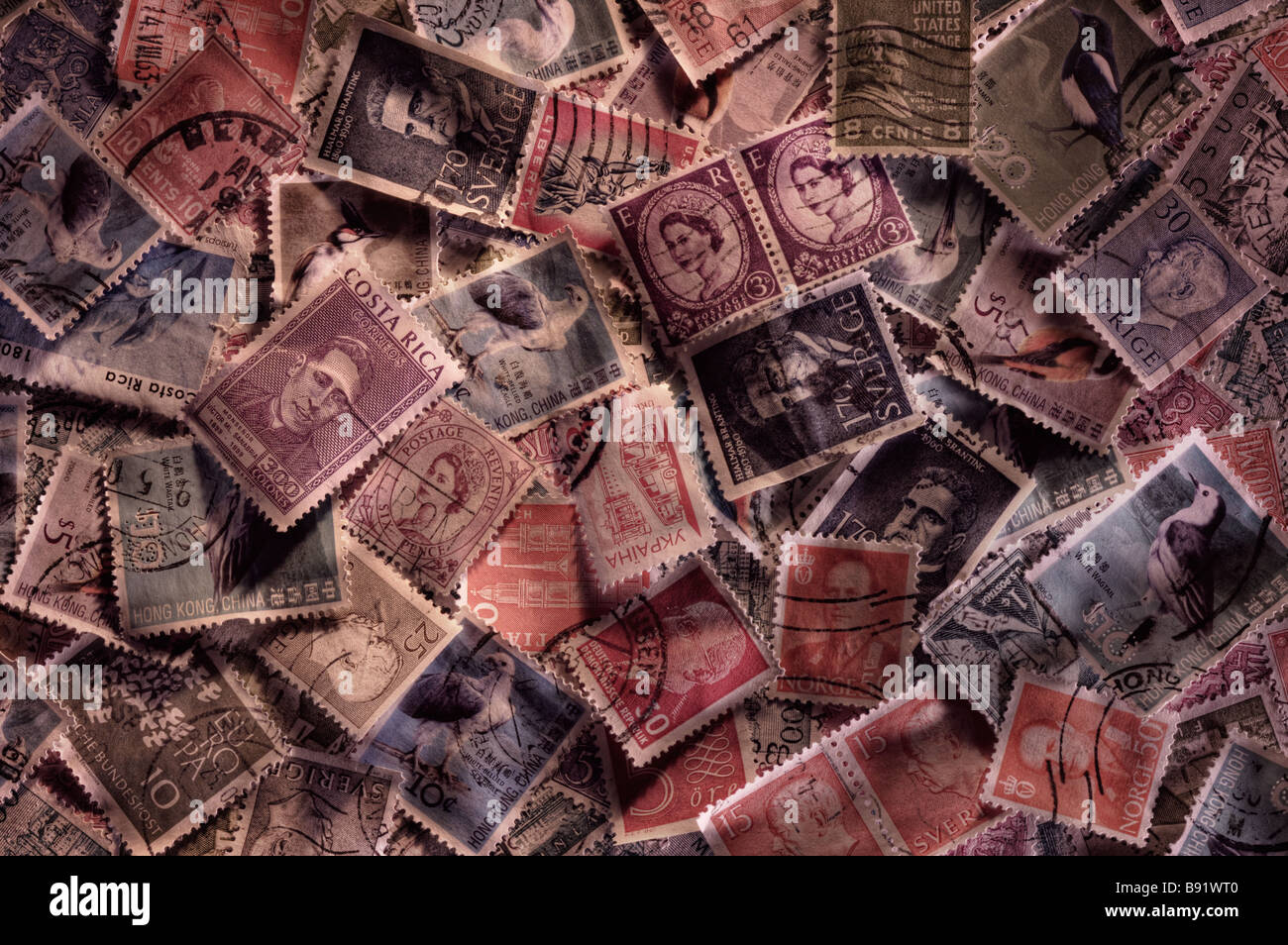 Zufällige Welt Briefmarken Stockfoto
