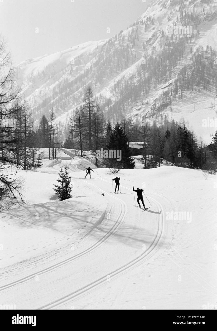 Long Distance Skifahrer Chamonix Frankreich. Stockfoto