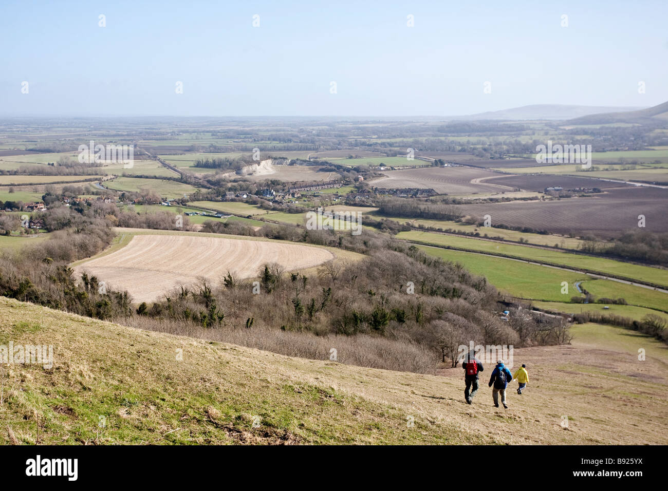 Wanderer auf der South Downs Way. In der Nähe von Southease, East Sussex, England, UK Stockfoto