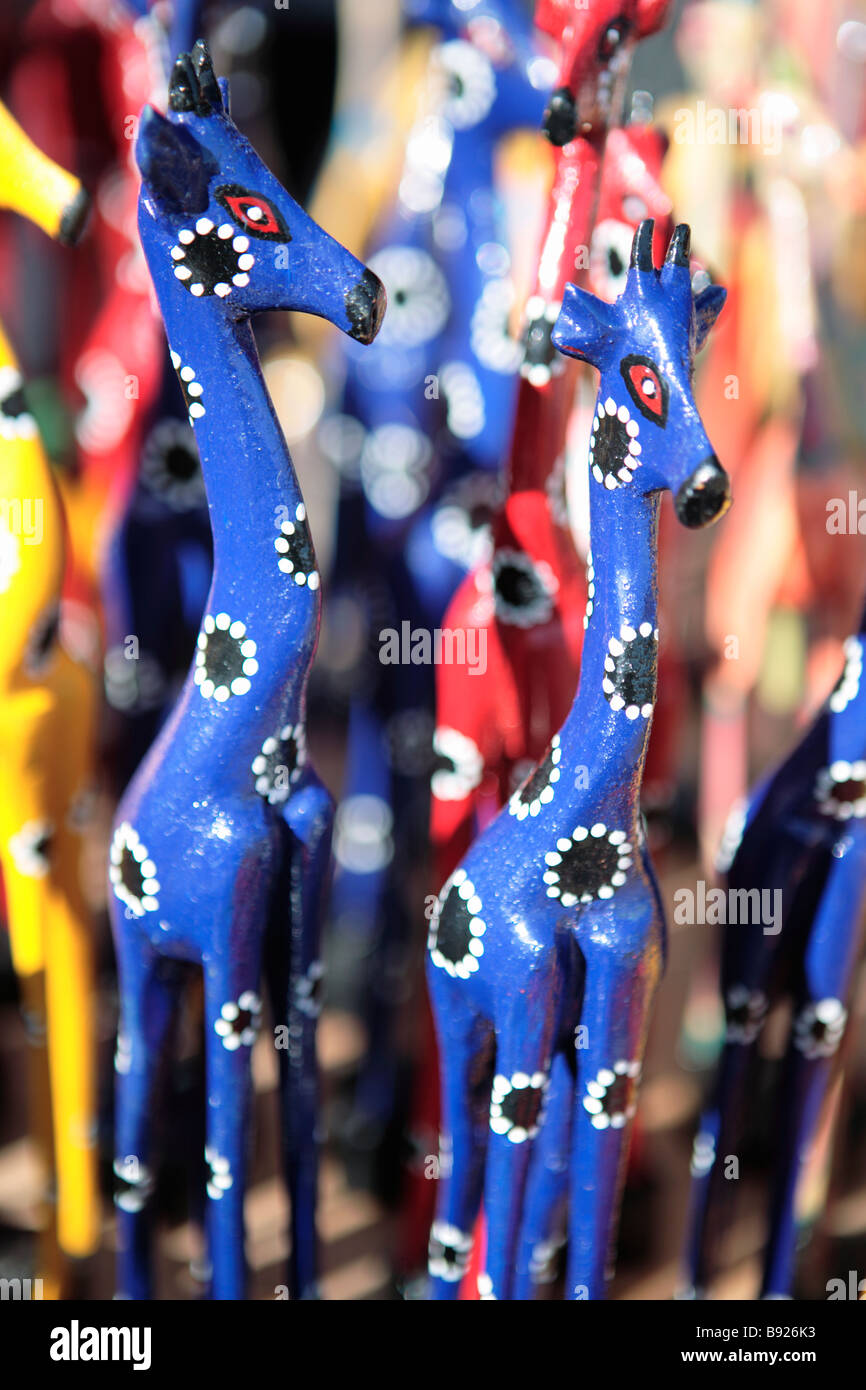 Nahaufnahme von Skulpturen aus Holz Giraffe Grahamstown Eastern Cape Provinz Südafrika Stockfoto