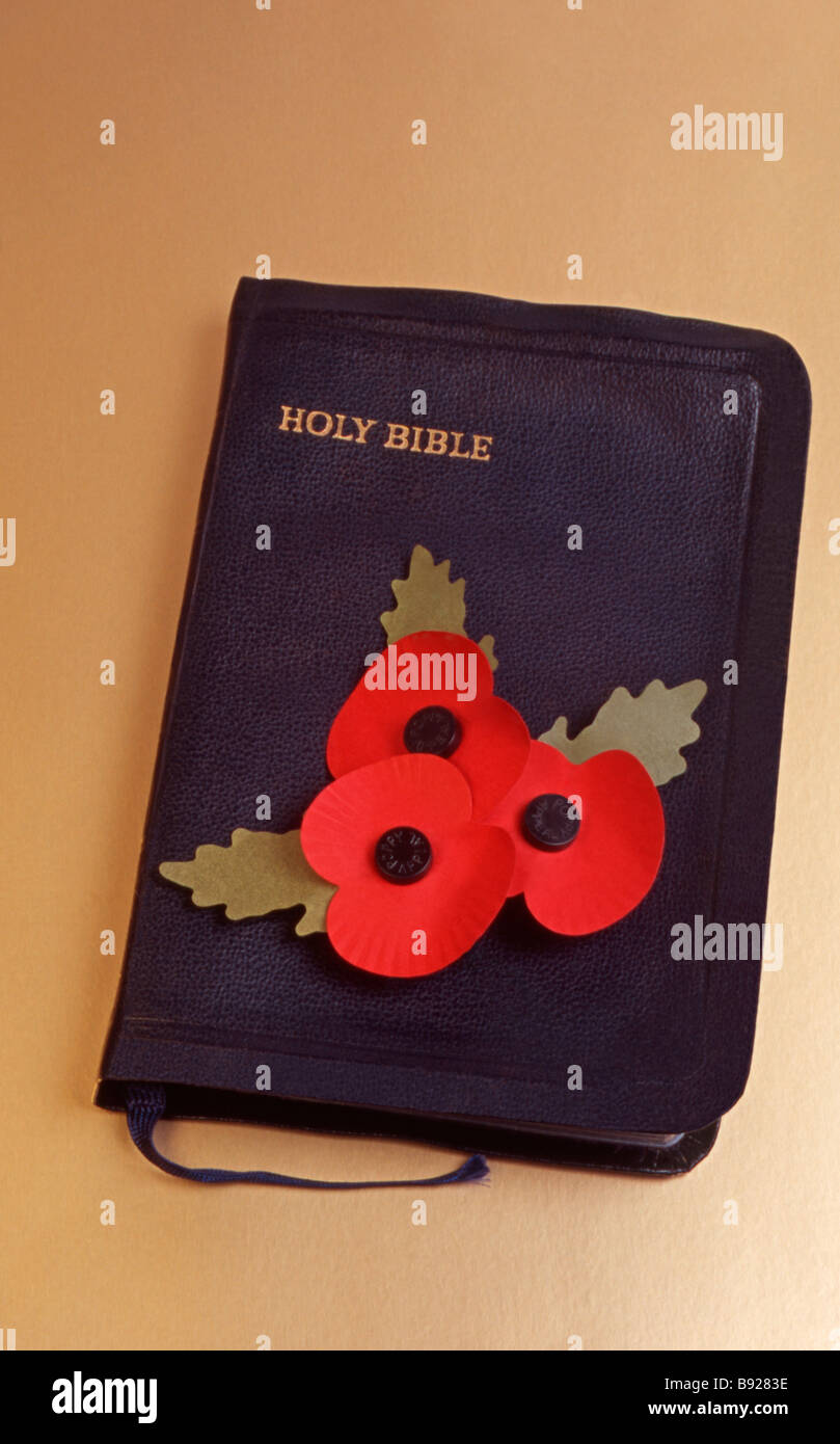 Die Bibel mit Gedenktag Mohnblumen Stockfoto