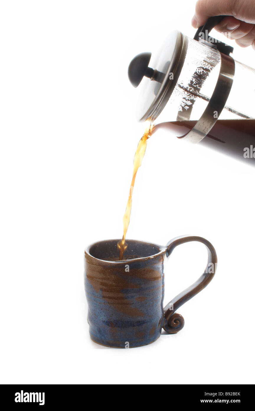Stock Foto von einem französischen Kaffeemaschine und Becher Stockfoto
