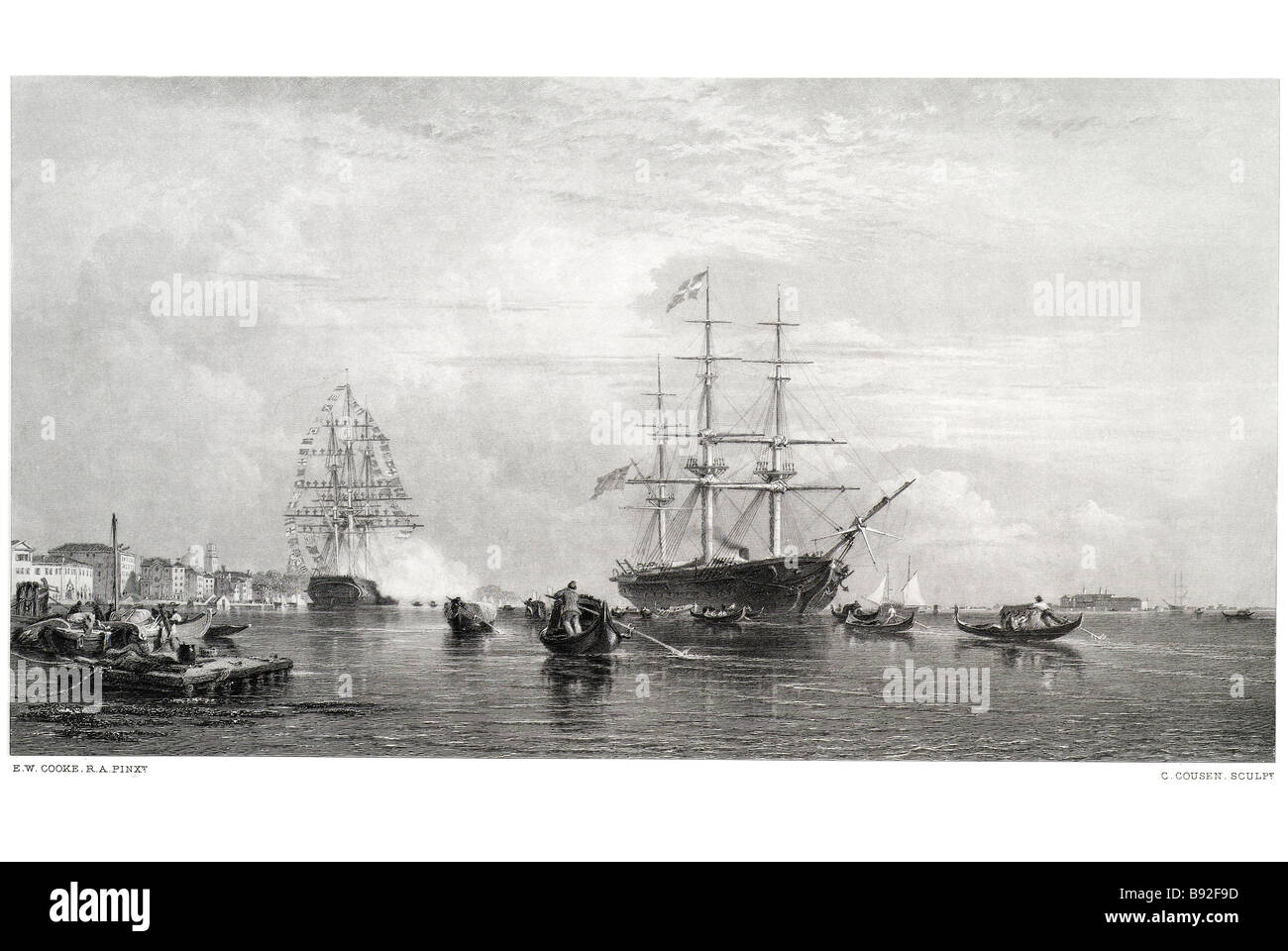 Venedig von Otho I Ankunft Königin der Adria britischen Kriegsschiffes Scylla Anker Lido San Servolo Ripa de Schiavoni Stockfoto