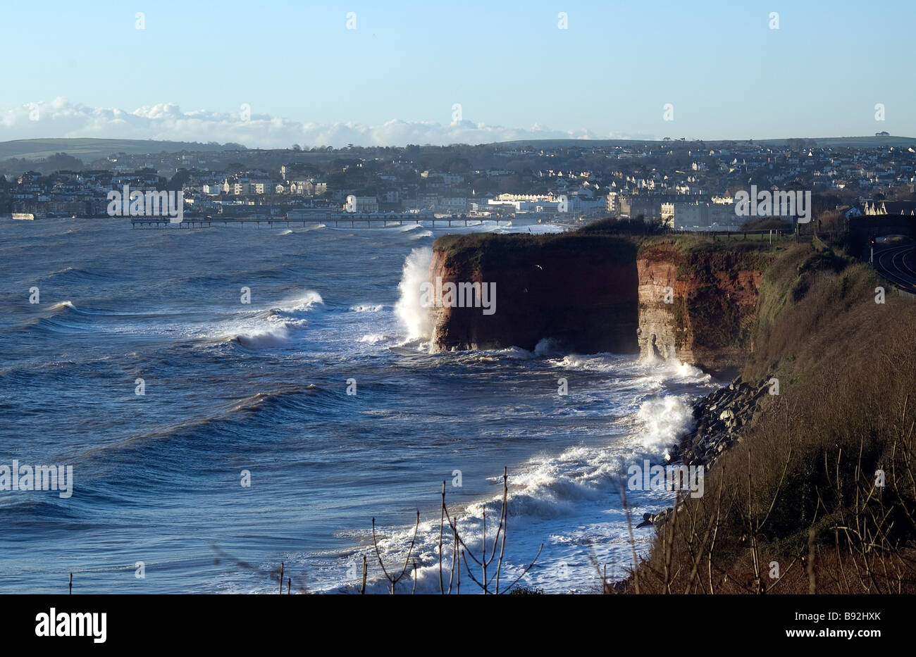 Winterstürme schlagen die südliche Küste von Devon England, englische Riviera Geopark, Farbe, verbinden Farbe, Kommunikation, Übertragung, Stockfoto