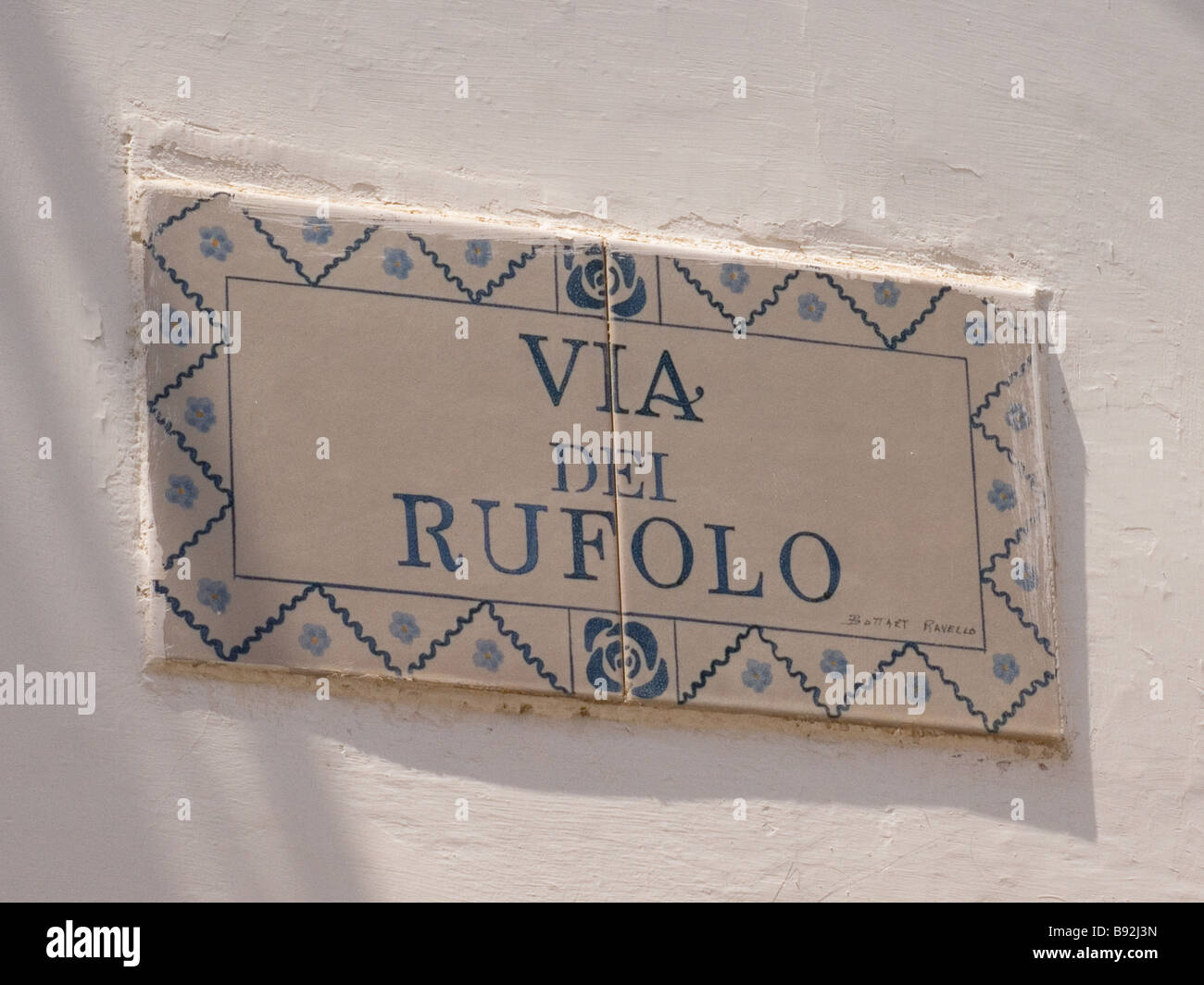 Straßenschild in Ravello Amalfiküste-Kampanien-Italien-Europa-UNESCO-Welterbe Stockfoto