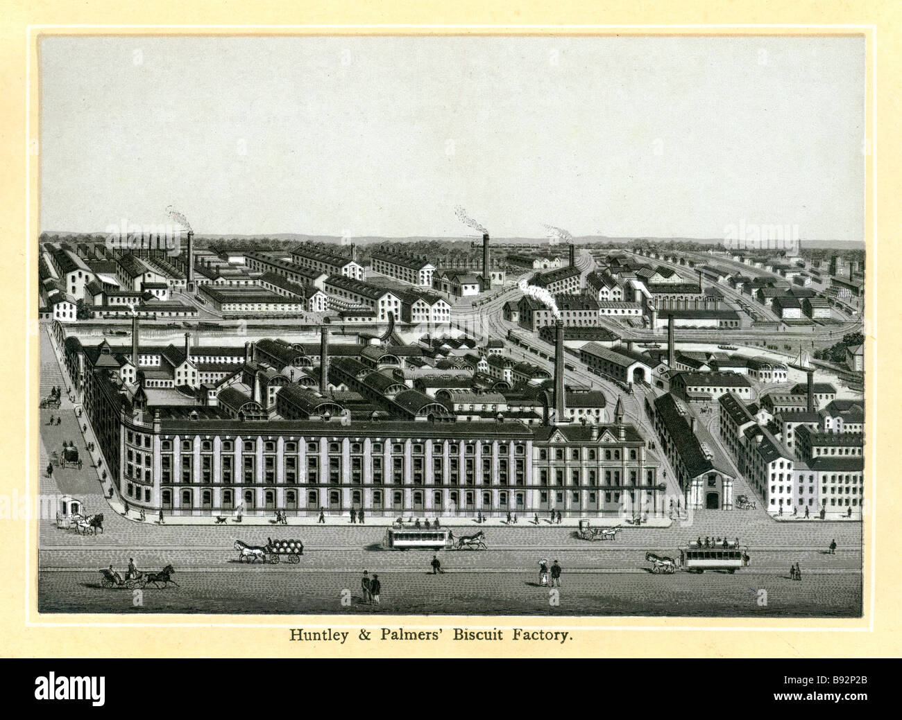 Huntley und Palmers Lesung späten viktorianischen Stahlstich der berühmten Berkshire Keks-Fabrik Stockfoto