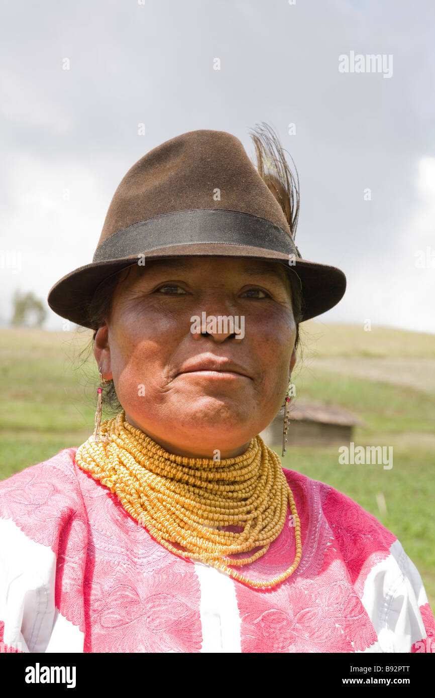 Indigene Quichua Frau, San Pablo Seengebiet, Provinz von Otavalo, Ecuador Stockfoto