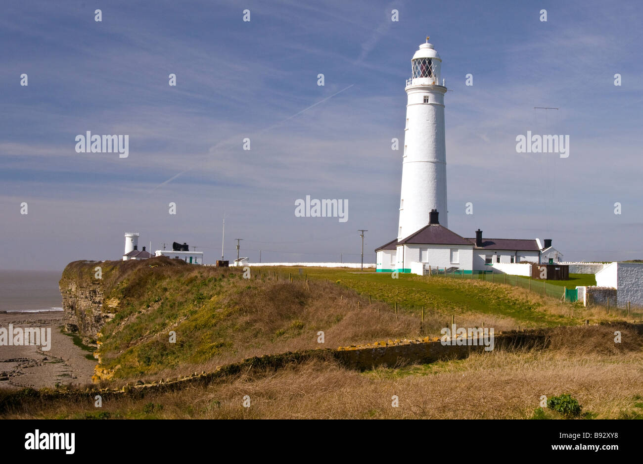 Nash Point Lighthouse an einem sonnigen Sonntag auf der Glamorgan Heritage Coast-Süd-Wales Stockfoto