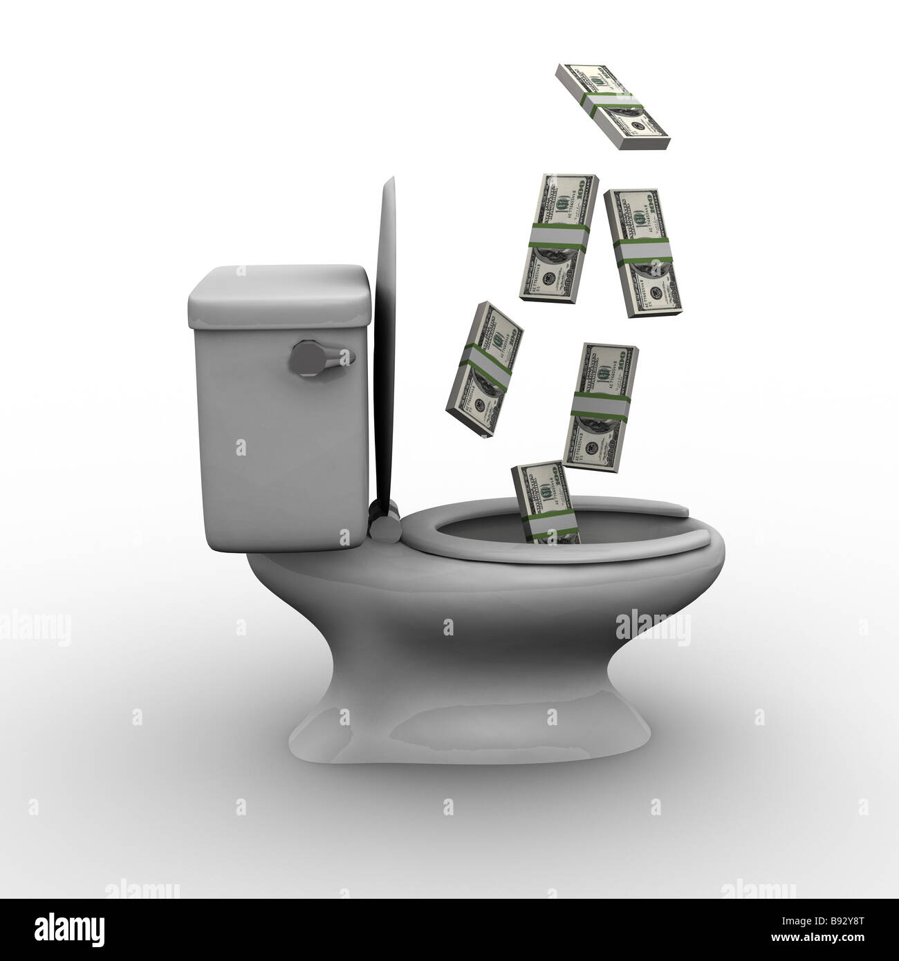 Geld in die Toilette werfen Stockfoto