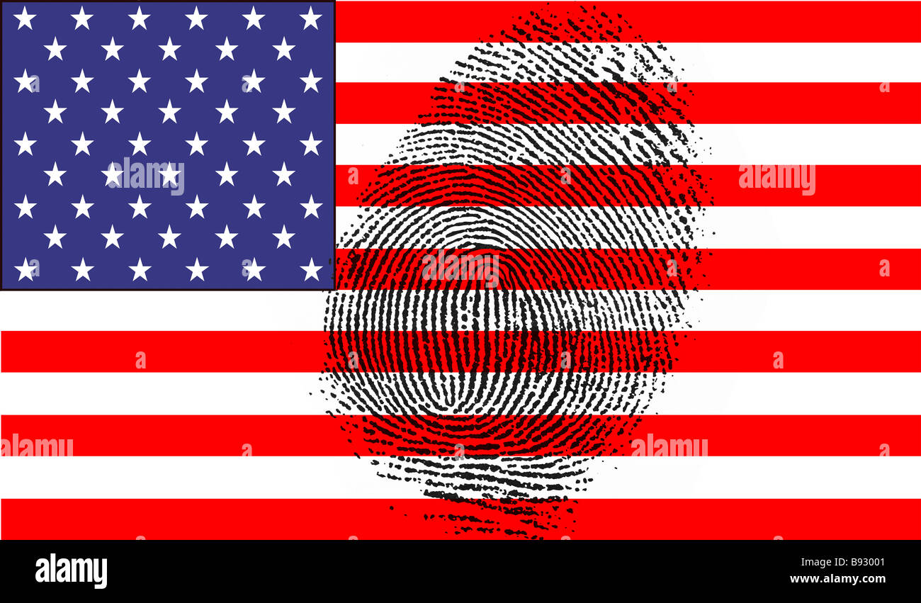 Identity-Konzept der amerikanischen Flagge und Fingerabdruck Stockfoto