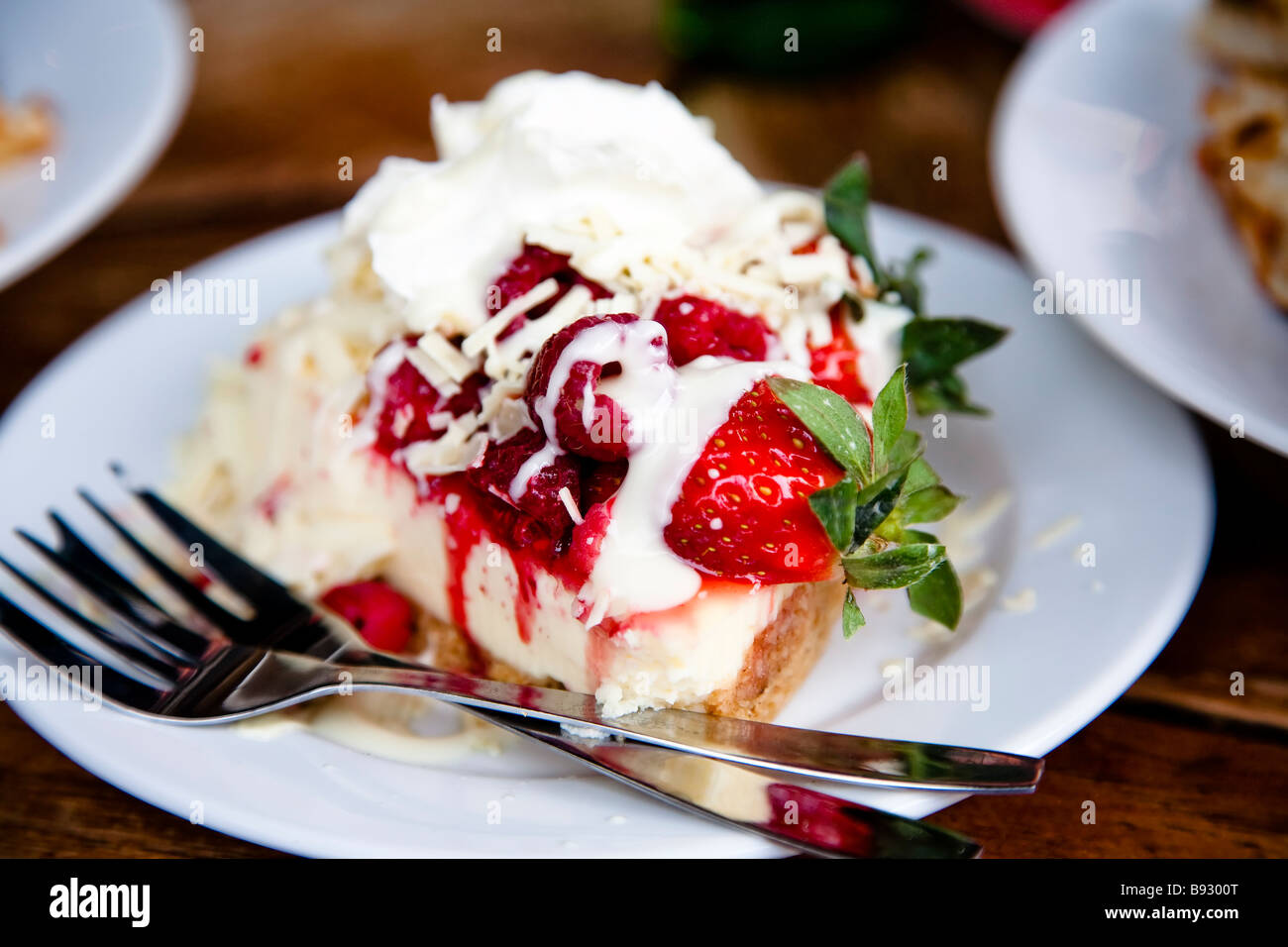 Lecker Käsekuchen auf einem Teller Stockfoto