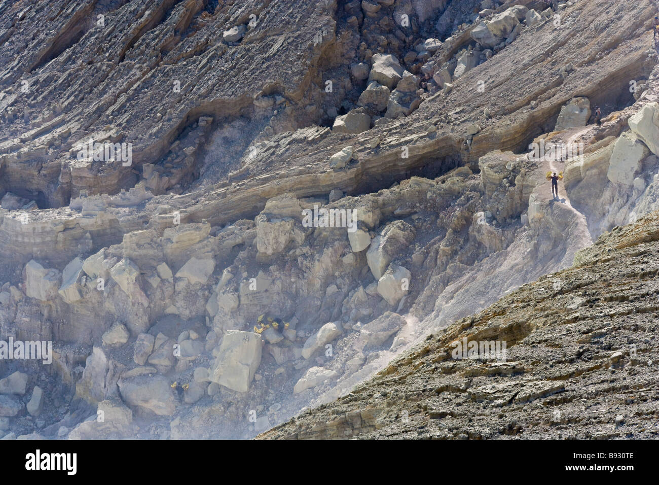 Mann mit Schwefel Kawa Ijen Ijen Plateau Ost-Java Indonesien Stockfoto