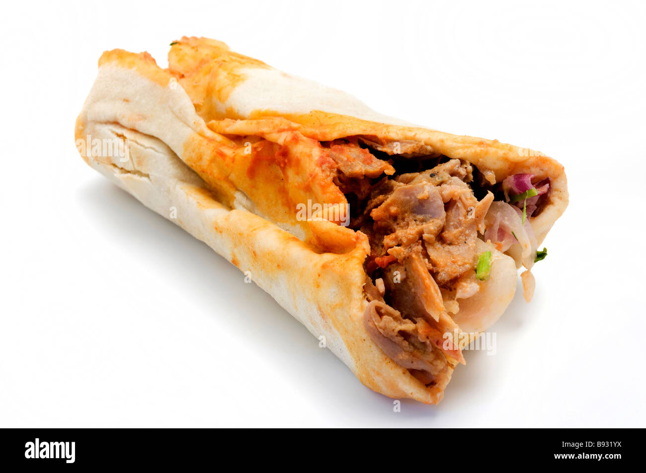 Döner Kebab auf weißem Hintergrund Stockfoto