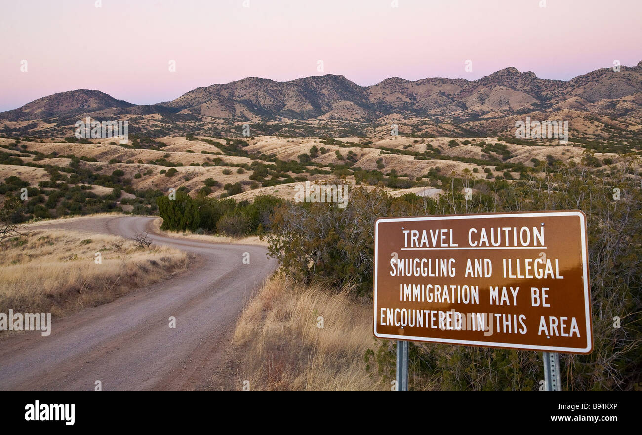 USA Mexiko Reisen Warnschild Stockfoto