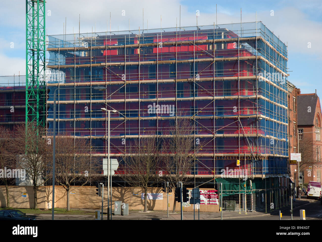 Gerüst rund Construction Site, Leicester, England, UK Stockfoto