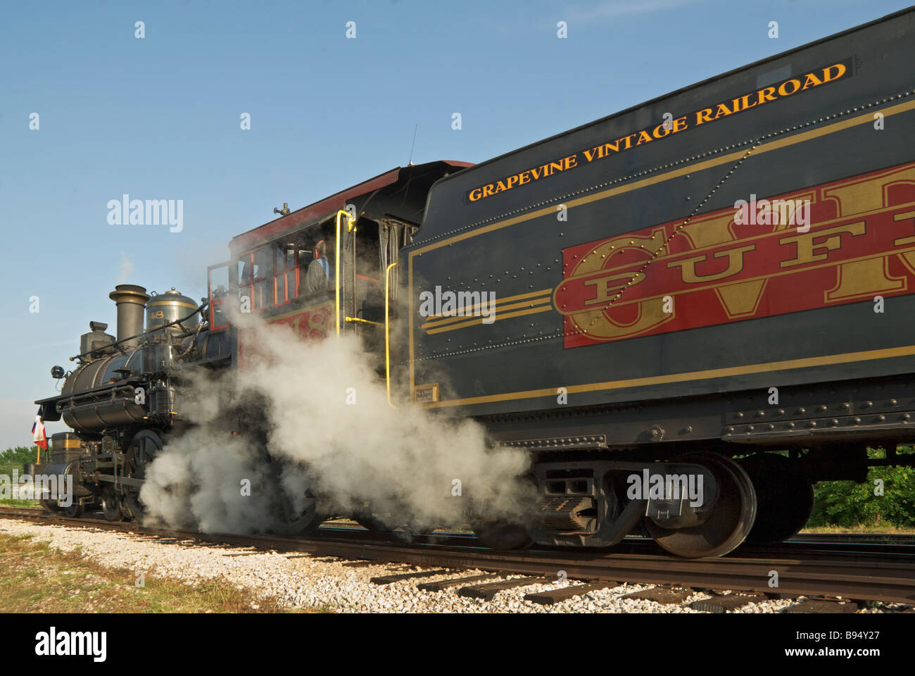 Texas Grapevine Cotton Belt Eisenbahn Industrie historischen Bezirk Vintage Eisenbahn Zug Lokomotive Dampfmaschine Stockfoto