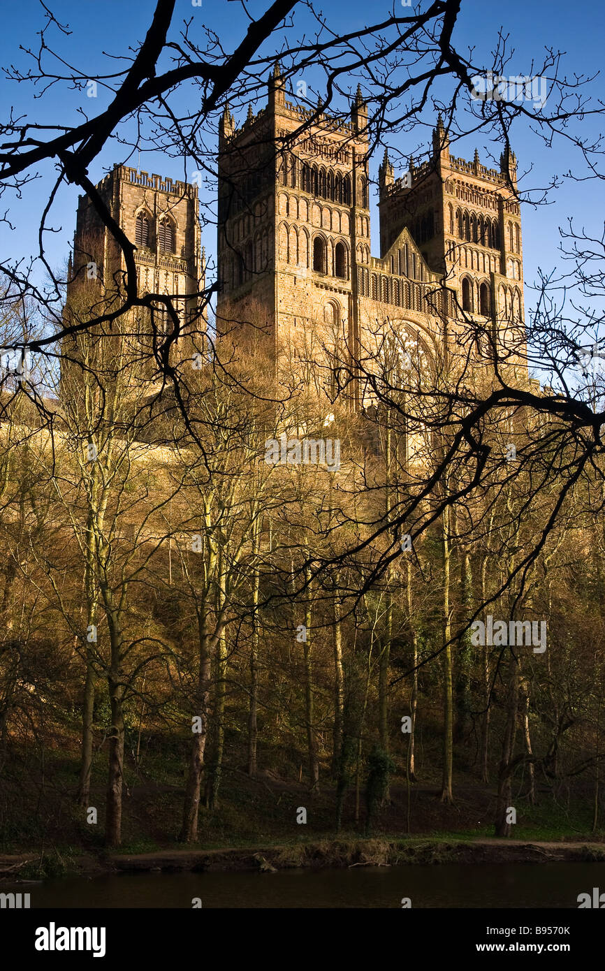 Durham Kathedrale auf dem Fluss Wear, britischen beherbergt die Reliquien der Heiligen Cuthbert, Leiter des St. Oswald & die Überreste des Venerable Bede. Stockfoto