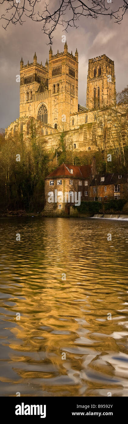 Durham Kathedrale auf dem Fluss Wear, britischen beherbergt die Reliquien der Heiligen Cuthbert, Leiter des St. Oswald & die Überreste des Venerable Bede. Stockfoto