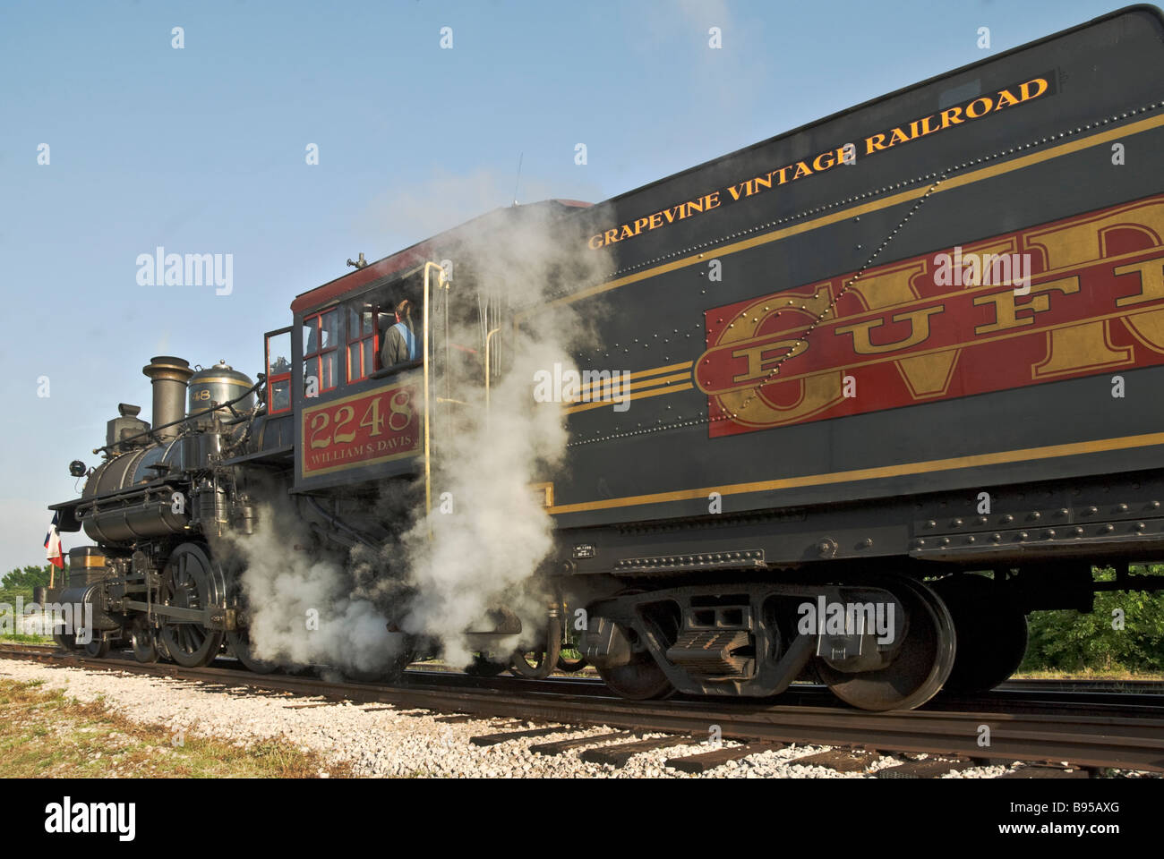 Texas Grapevine Cotton Belt Eisenbahn Industrie historischen Bezirk Vintage Eisenbahn Zug Lokomotive Dampfmaschine Stockfoto