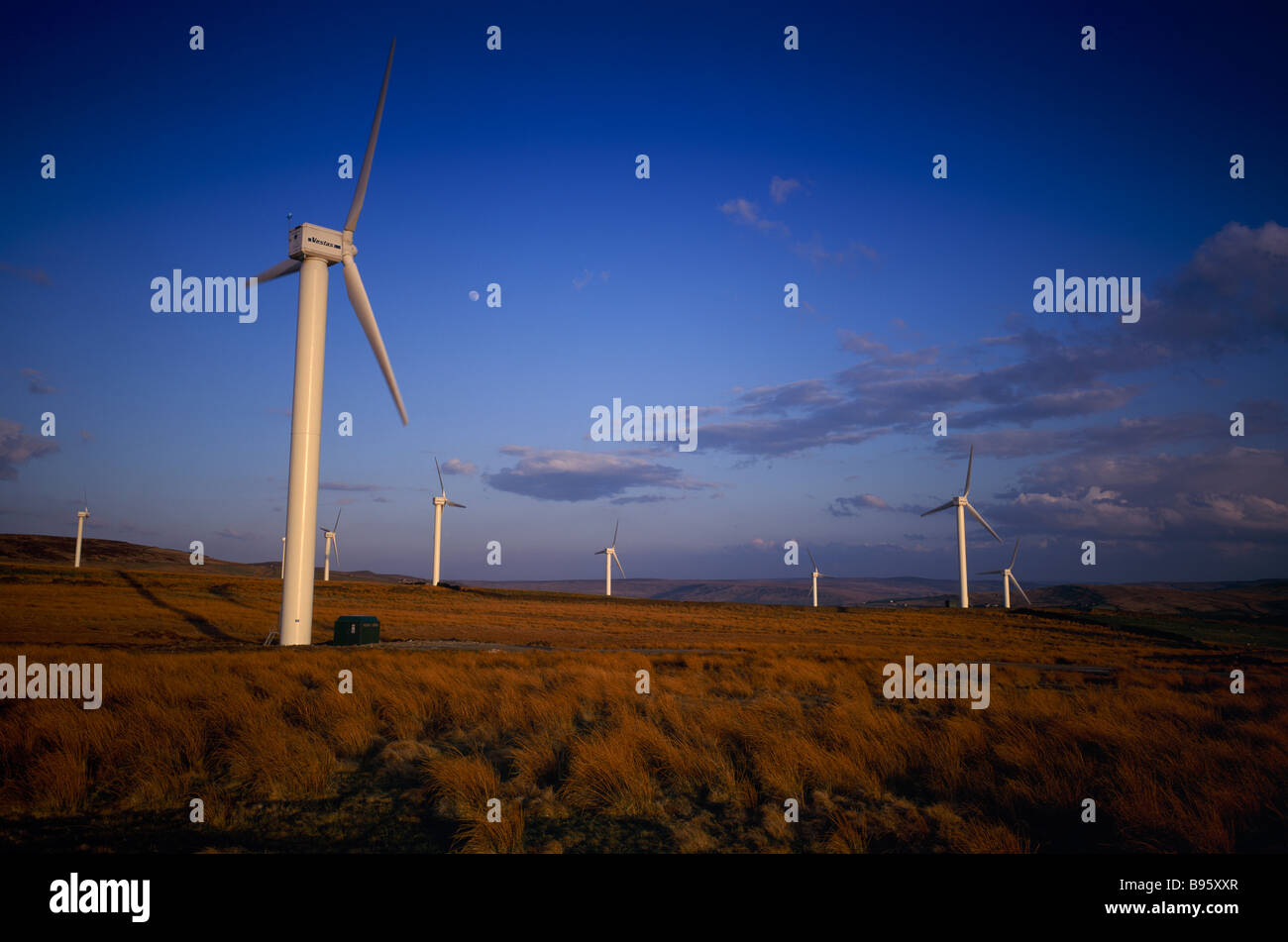 England West Yorkshire in der Nähe von Todmorden Kohle Clough Wind Farm Umwelt Energie Windkraft-Generatoren Stockfoto