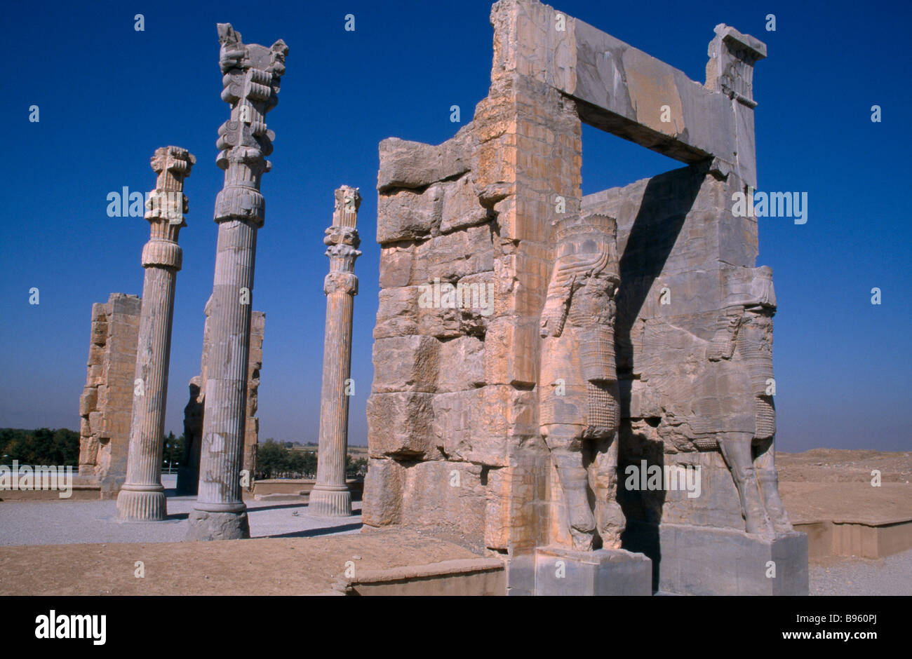 IRAN Süd Middle East Persepolis fünften Jahrhundert v. Chr. Archaemenid Schlossanlage. Tor aller Nationen. Stockfoto