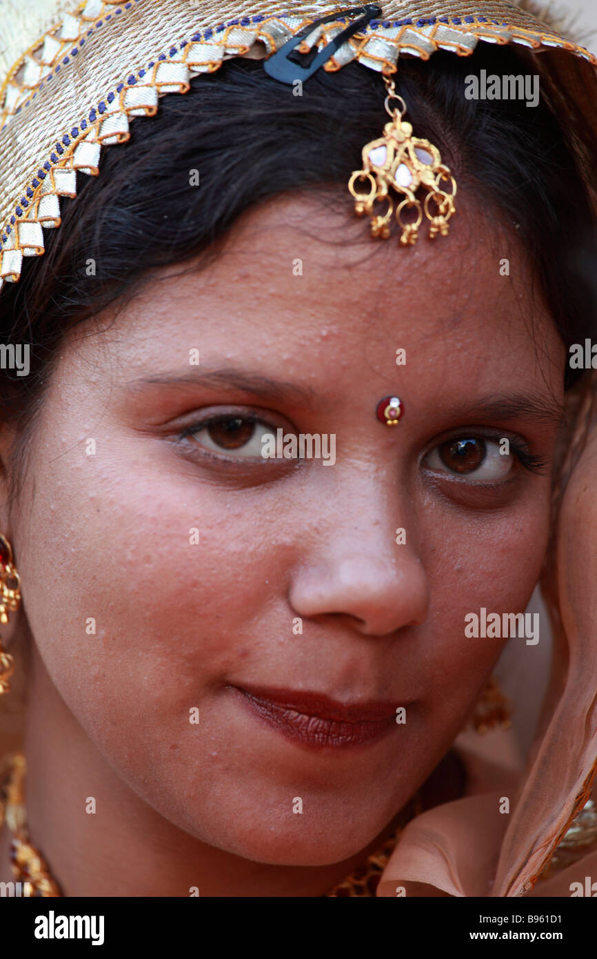 Indien Rajasthan Udaipur Rajasthani Frau Porträt Stockfoto