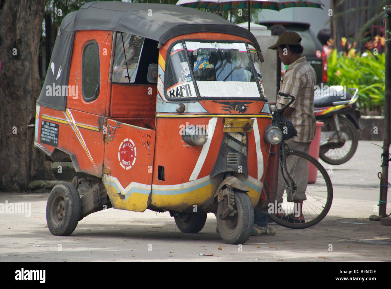 Indonesisches Taxi Rickshaw Stockfoto