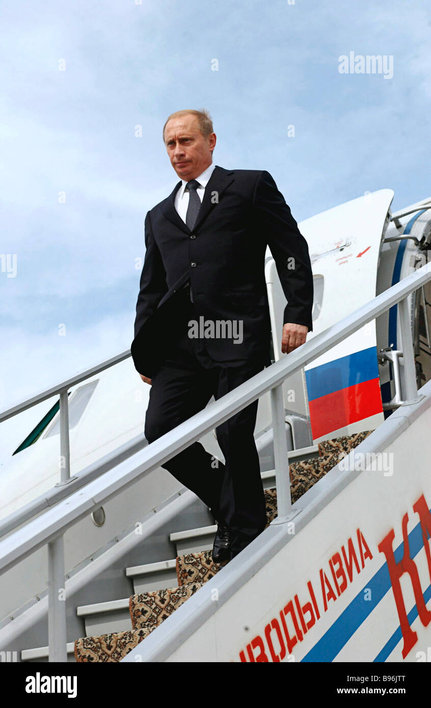 Der russische Präsident Vladimir Putin kam in der Region Stawropol Stockfoto