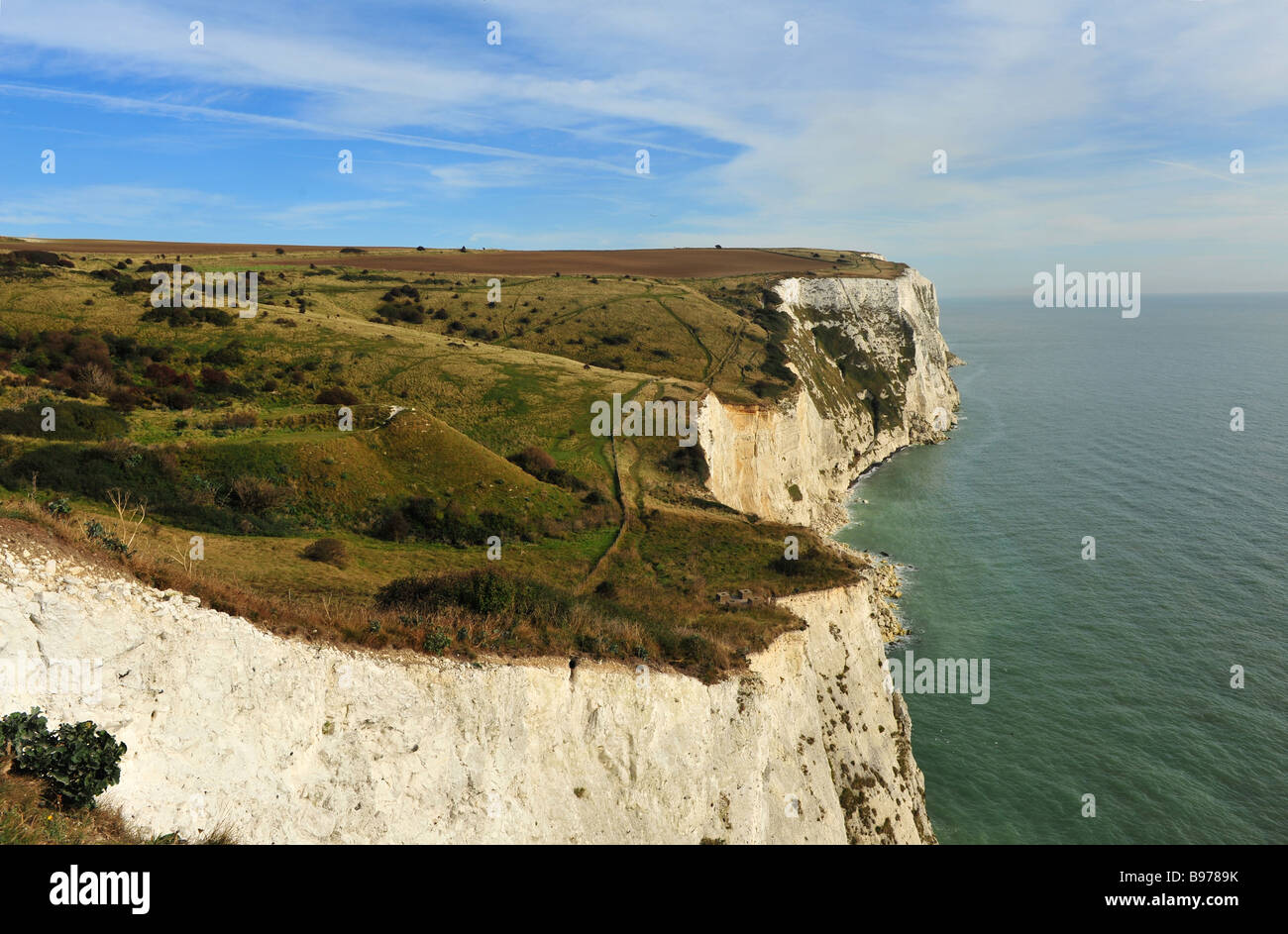 White Cliffs of Dover, Blick entlang des Ärmelkanals, Dover, Vereinigtes Königreich Stockfoto