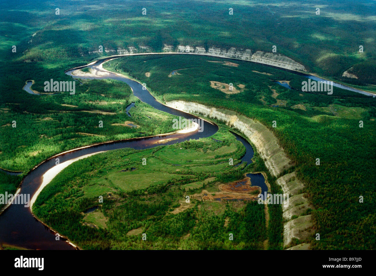 Buotoma Fluss rechter Nebenfluss des Flusses Lena Stockfoto