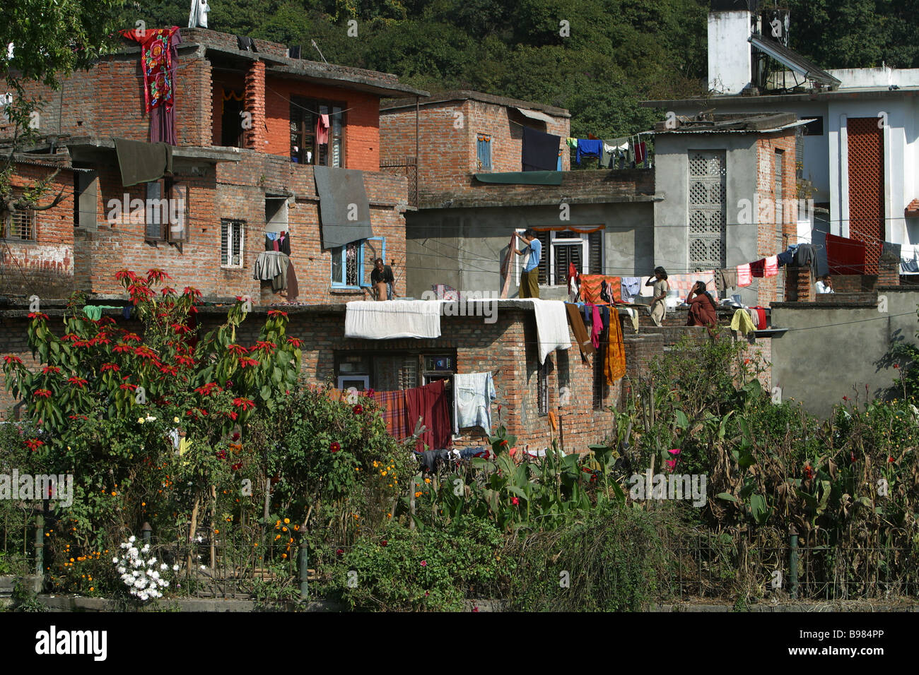 Eine Wohnbebauung Szene in Kathmandu, Nepal. Stockfoto