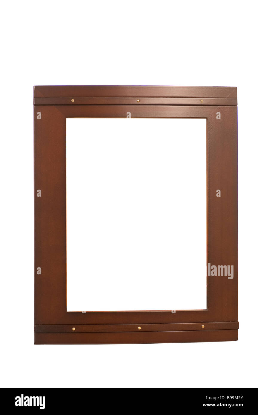 Dunkles Braun Bild Frame Ausschnitt auf weißem Hintergrund Stockfoto