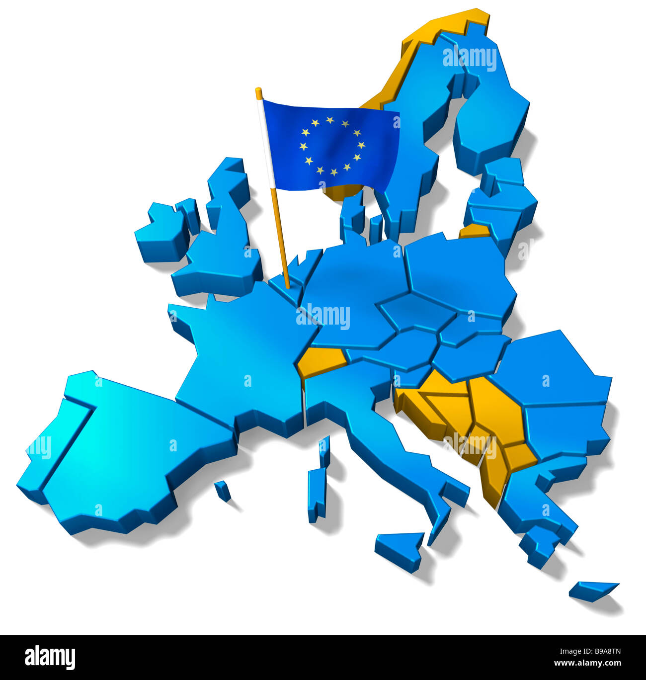 EU-Karte mit Flagge Stockfoto