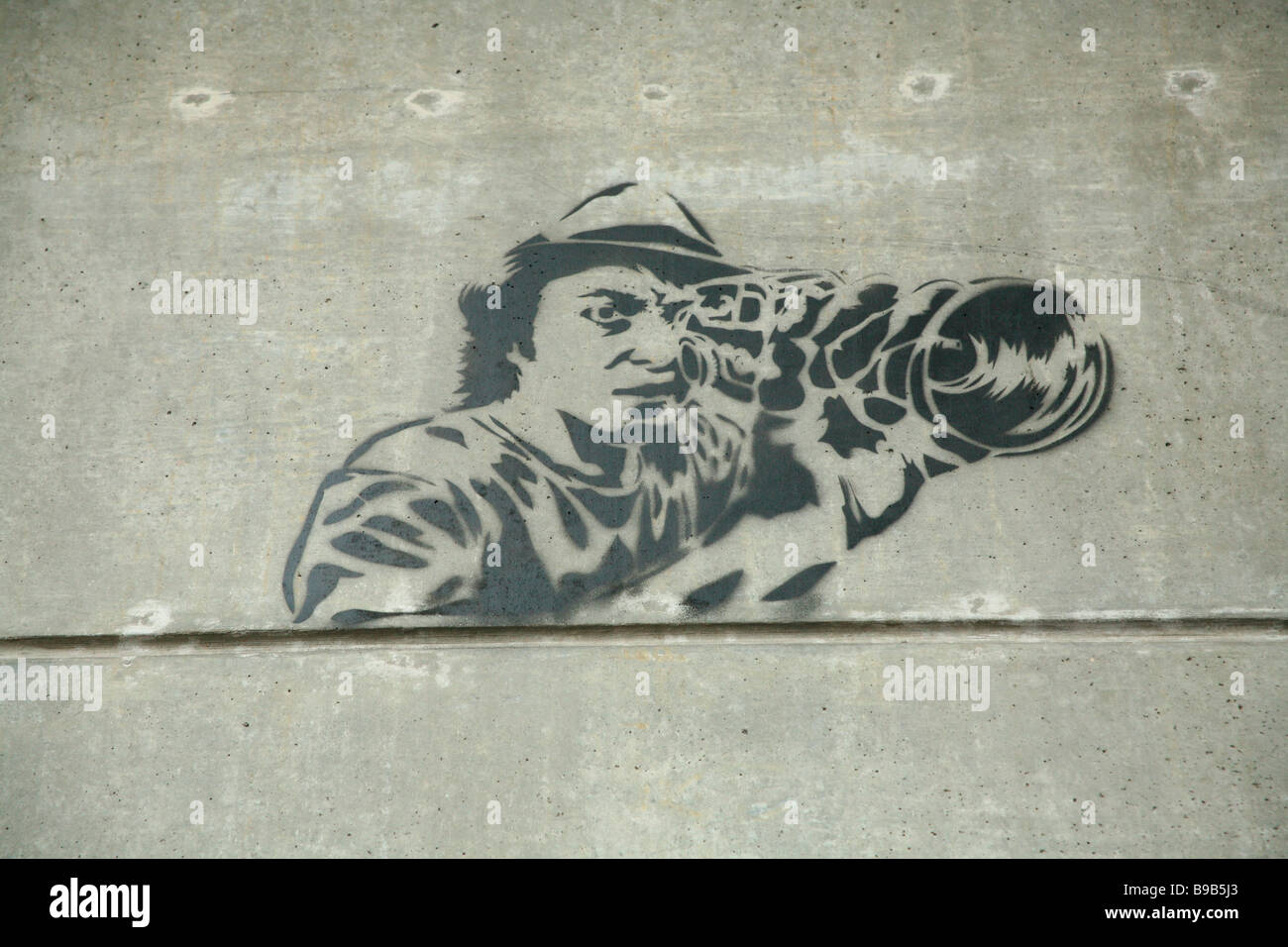 Selbstporträt-Schablone von Herr Gehirnwäsche an Wand in Leake Street, Waterloo, London Stockfoto