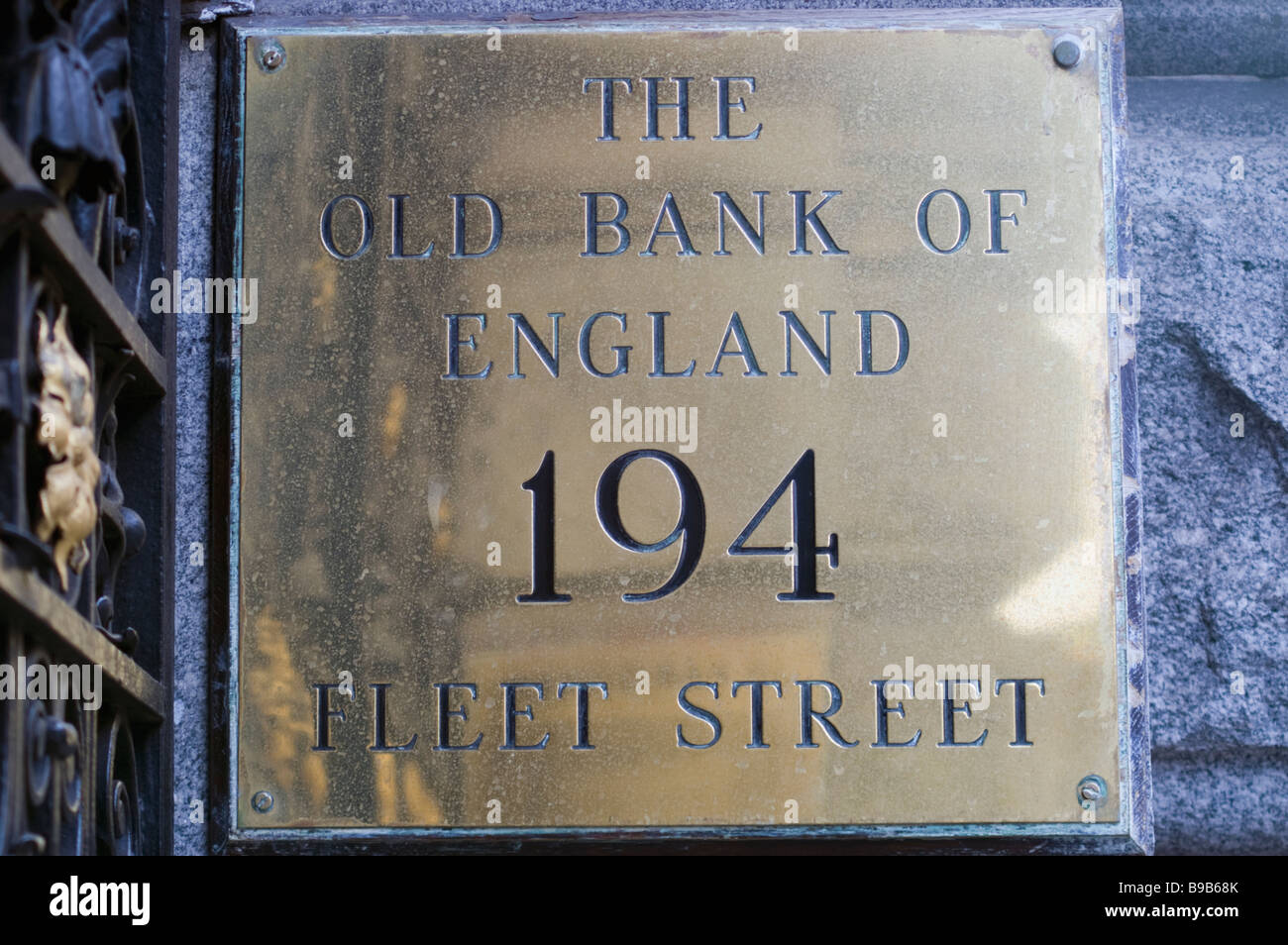 Alte Bank von England Zeichen, Fleet Street, London. Stockfoto