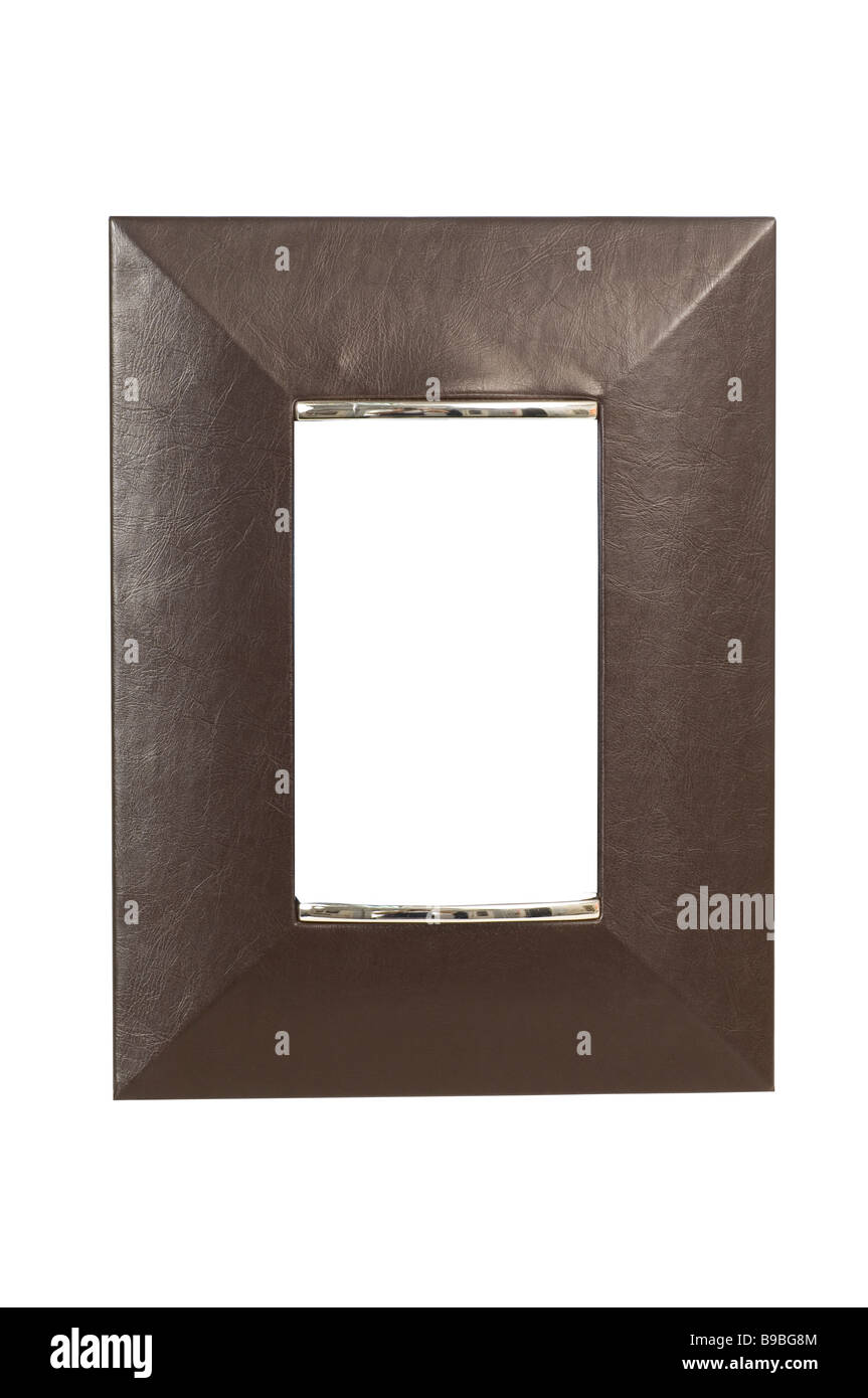 Schwarzes Leder Bild Frame Ausschnitt auf weißem Hintergrund Stockfoto